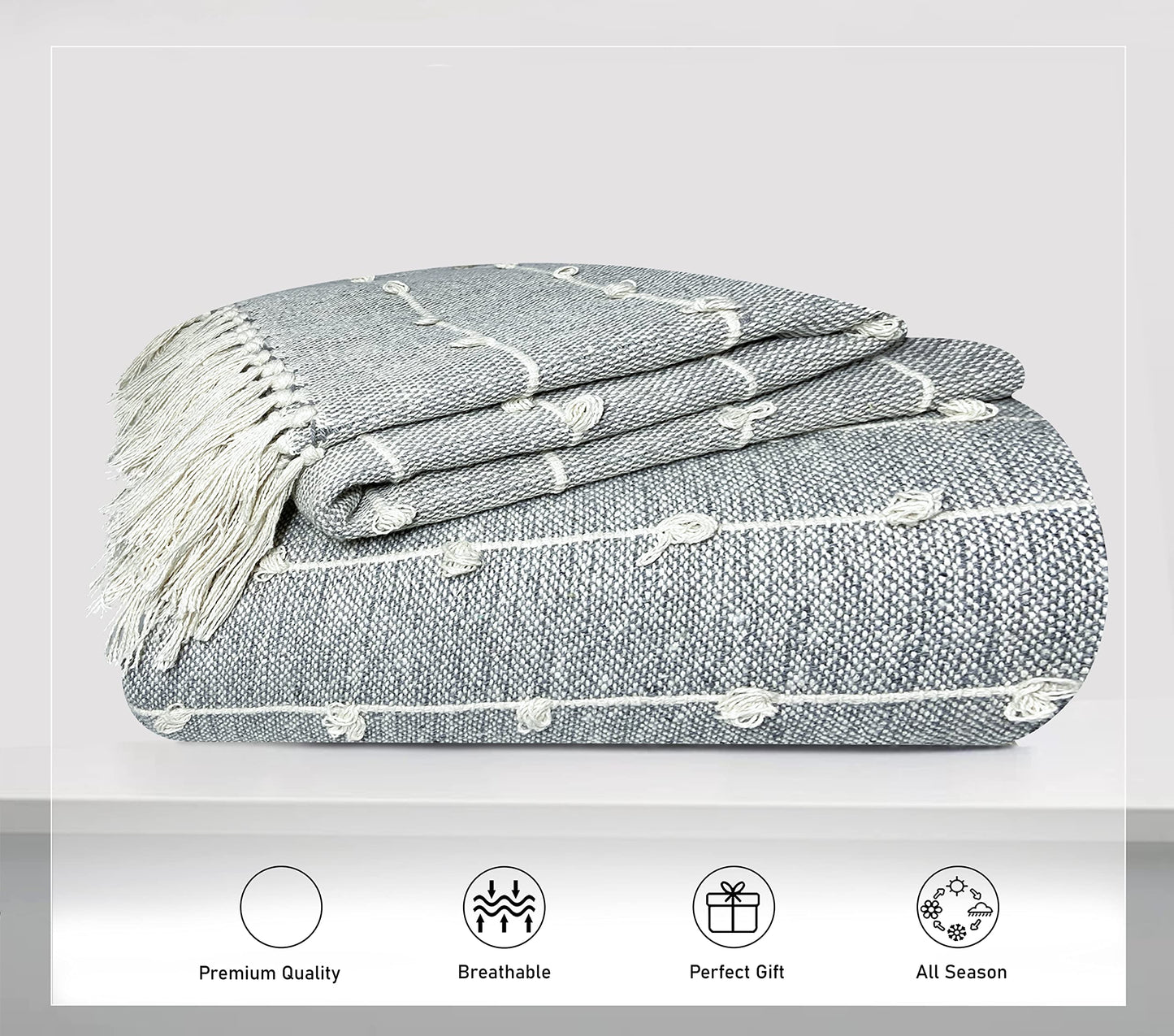 Pure Cotton Smoke Grey Sofa Throw - Pack of 2