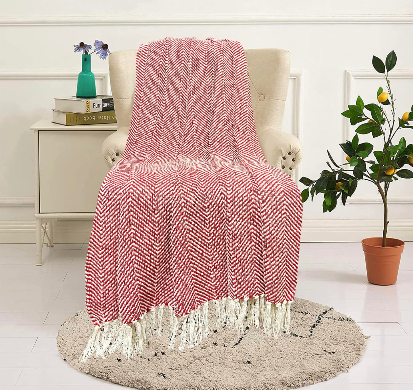 Pure Cotton Red Sofa Throw - Pack of 3