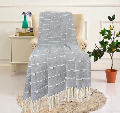Pure Cotton Beige & Grey Sofa Throw - Pack of 2