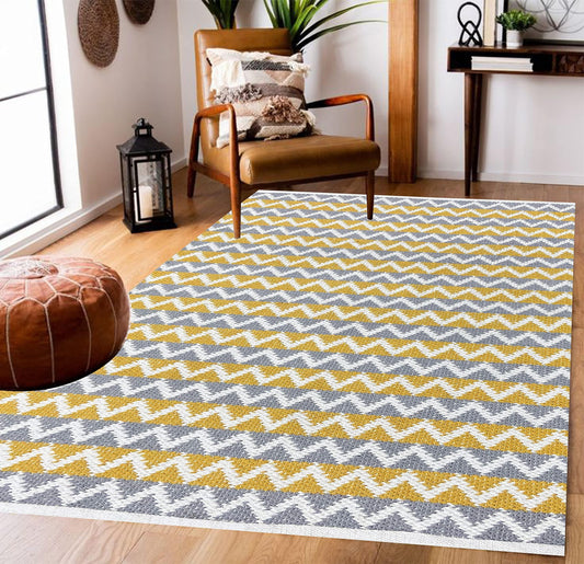 Yellow & Grey Cotton Floor Rug
