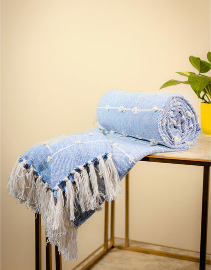 Pure Cotton Blue Sofa Throw