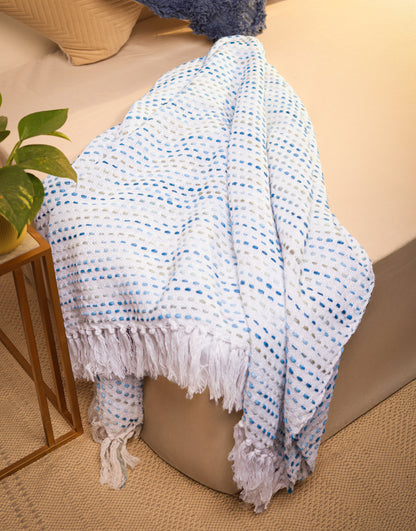 Pure Cotton Blue Multi Sofa Throw
