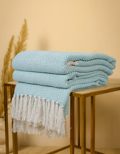 Pure Cotton Sky Blue Sofa Throw