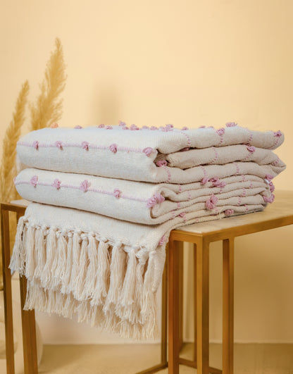 Pure Cotton Beige & Pink Sofa Throw
