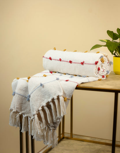 Pure Cotton Beige Multi Sofa Throw