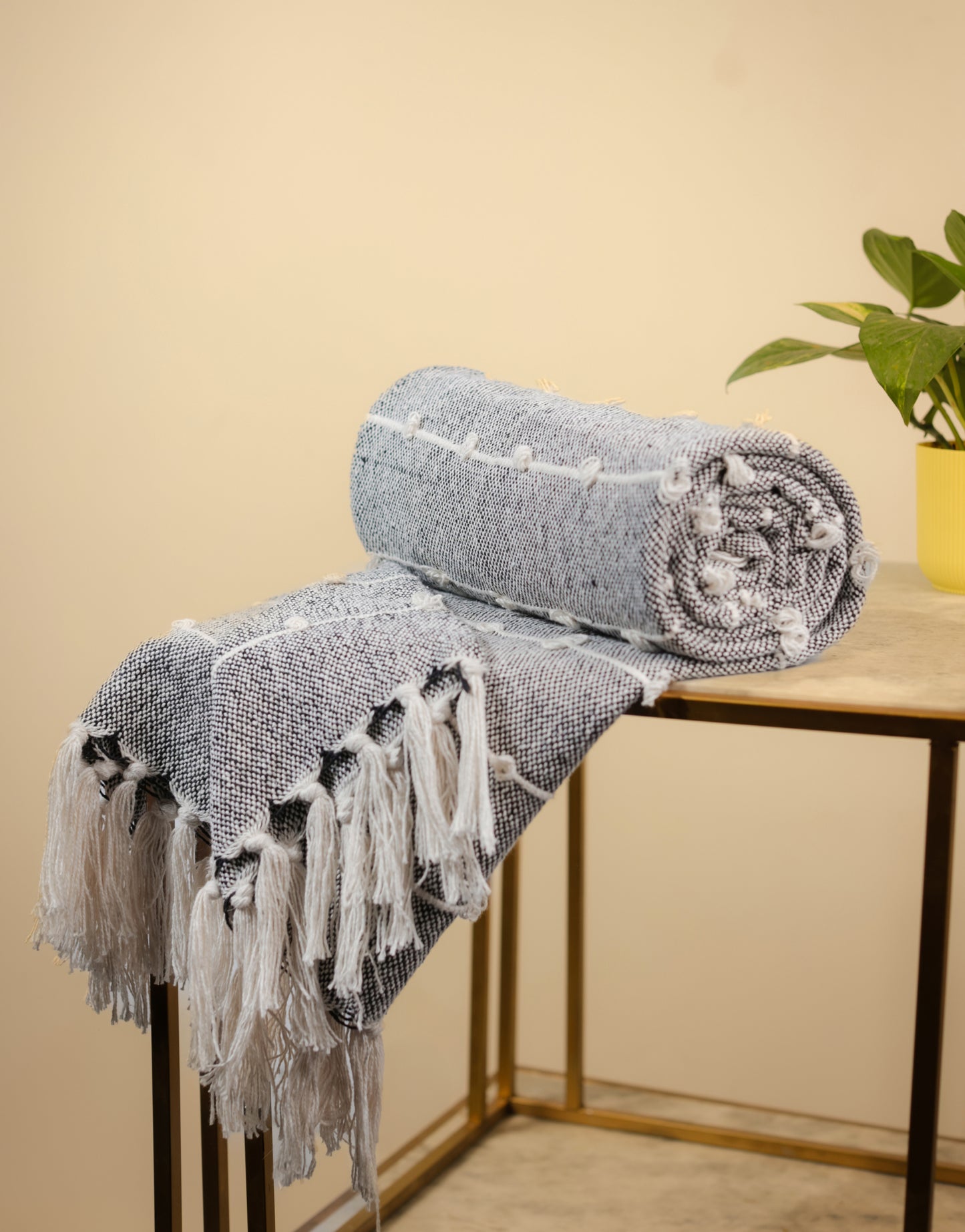 Pure Cotton Black & Beige Sofa Throw