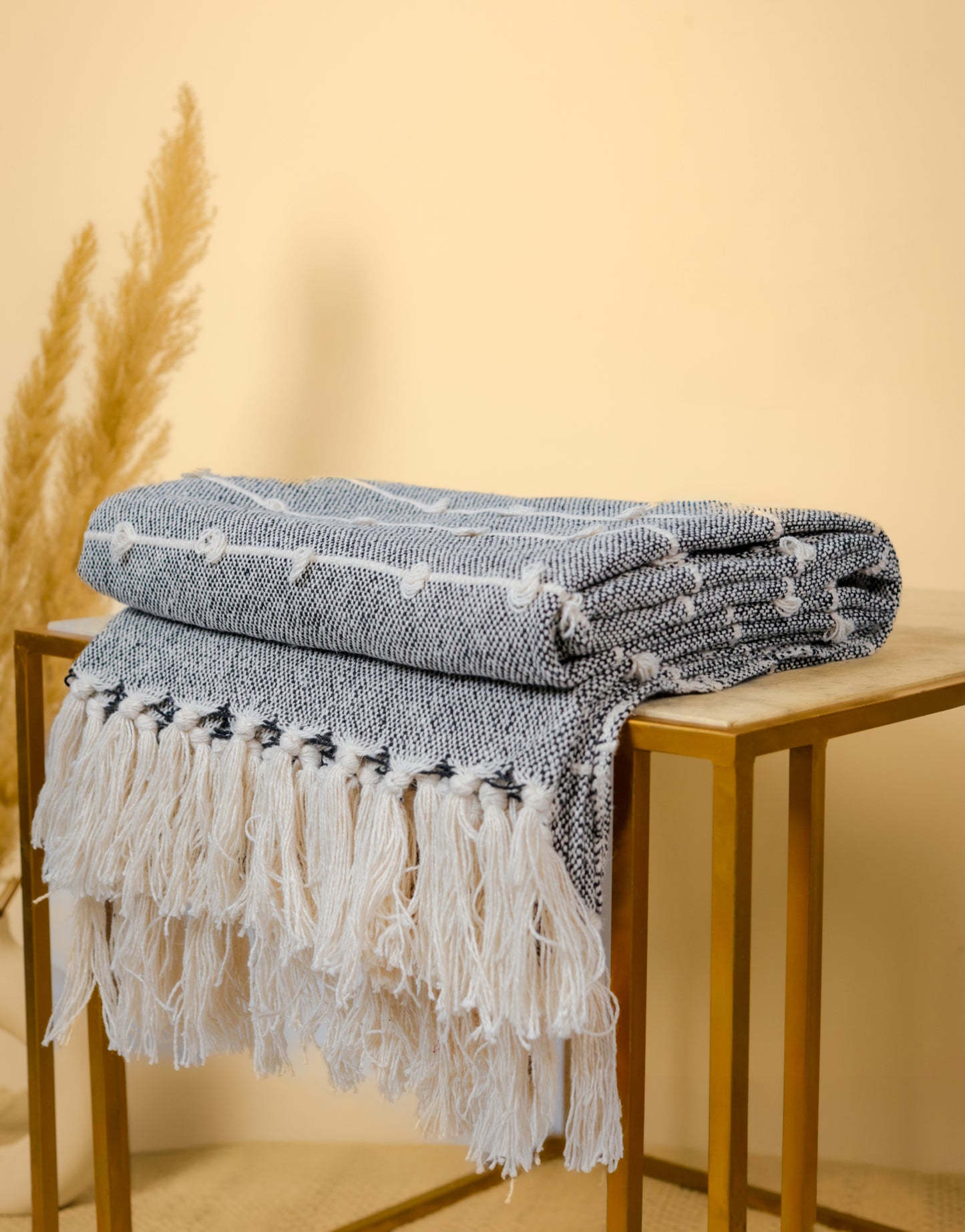 Pure Cotton Black & Beige Sofa Throw