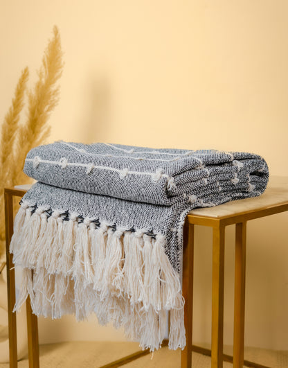 Pure Cotton Black & Beige Sofa Throw