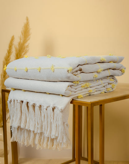 Pure Cotton Beige & Yellow Sofa Throw