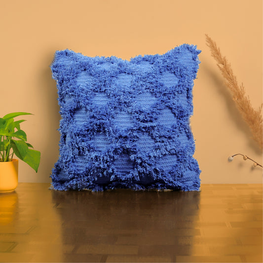Blue Fringe Cushion Cover 18"x18"