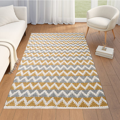 Yellow & Grey Cotton Floor Rug
