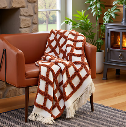 Pure Cotton White & Deep Brown Sofa Throw