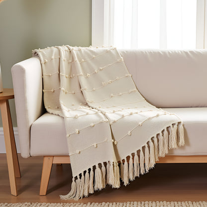 Pure Cotton Beige Sofa Throw