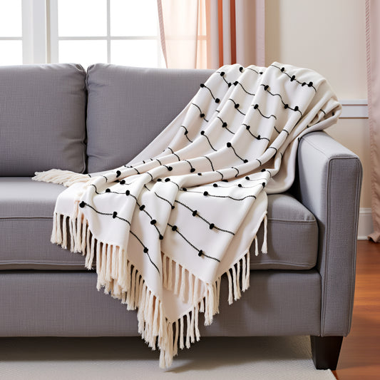 Pure Cotton Beige & Black Sofa Throw