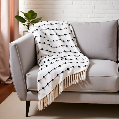 Pure Cotton Beige & Black Sofa Throw