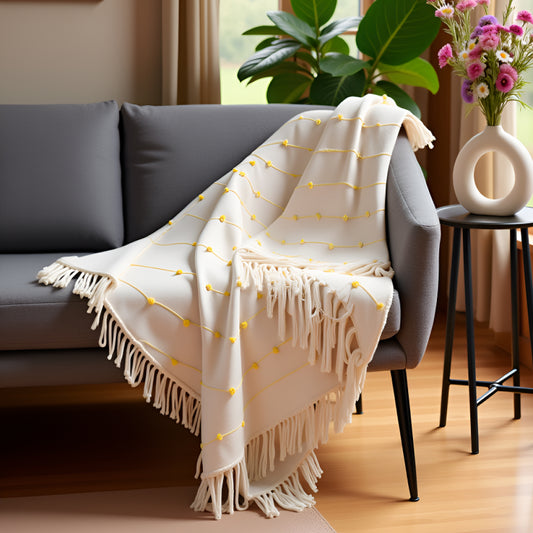 Pure Cotton Beige & Yellow Sofa Throw