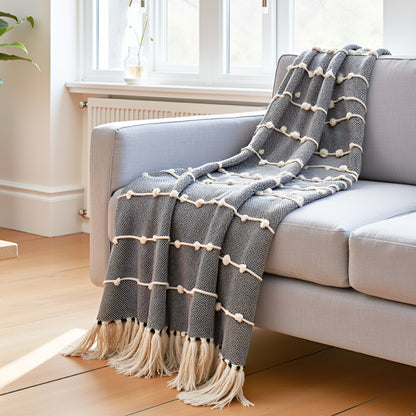 Pure Cotton Black & Beige Sofa Throw