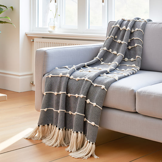 Pure Cotton Black & Beige Sofa Throw