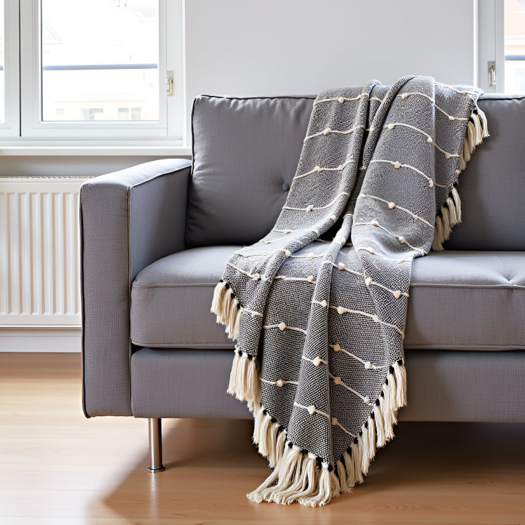 Pure Cotton Black & Beige Sofa Throw