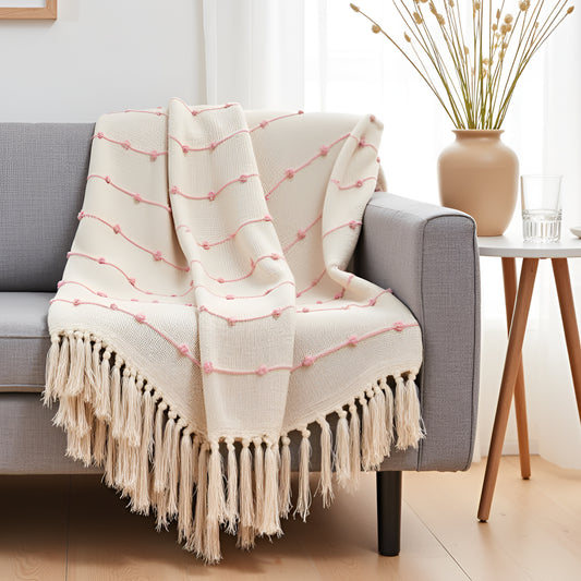 Pure Cotton Beige & Pink Sofa Throw