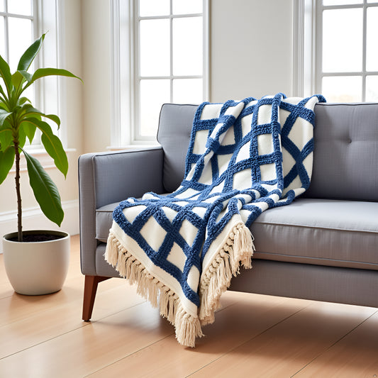 Pure Cotton White & Blue Throw