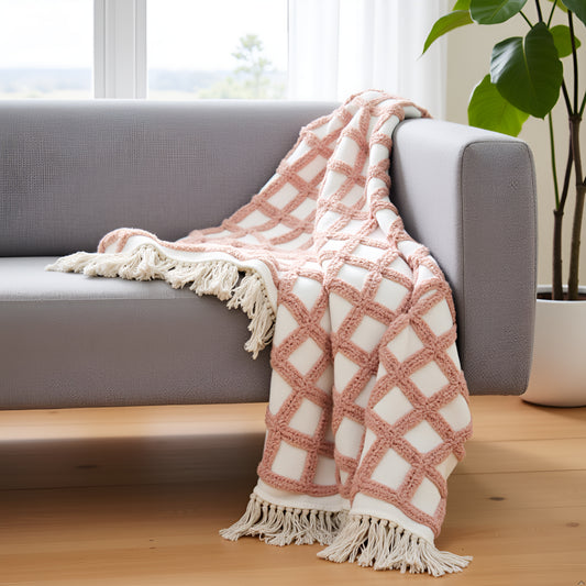 Pure Cotton White & Summer Pink Throw