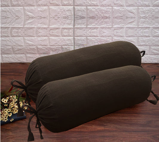 Brown Cotton Bolster Cover Pack of 2