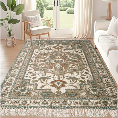 Green Cotton & Jute Floor Carpet