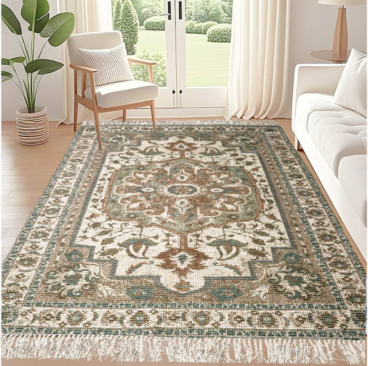 Green Cotton & Jute Floor Carpet
