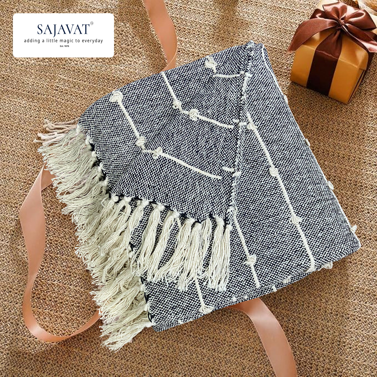 Pure Cotton Black & Beige Sofa Throw