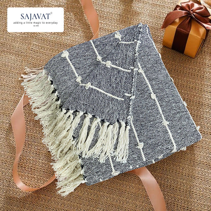 Pure Cotton Black & Beige Sofa Throw