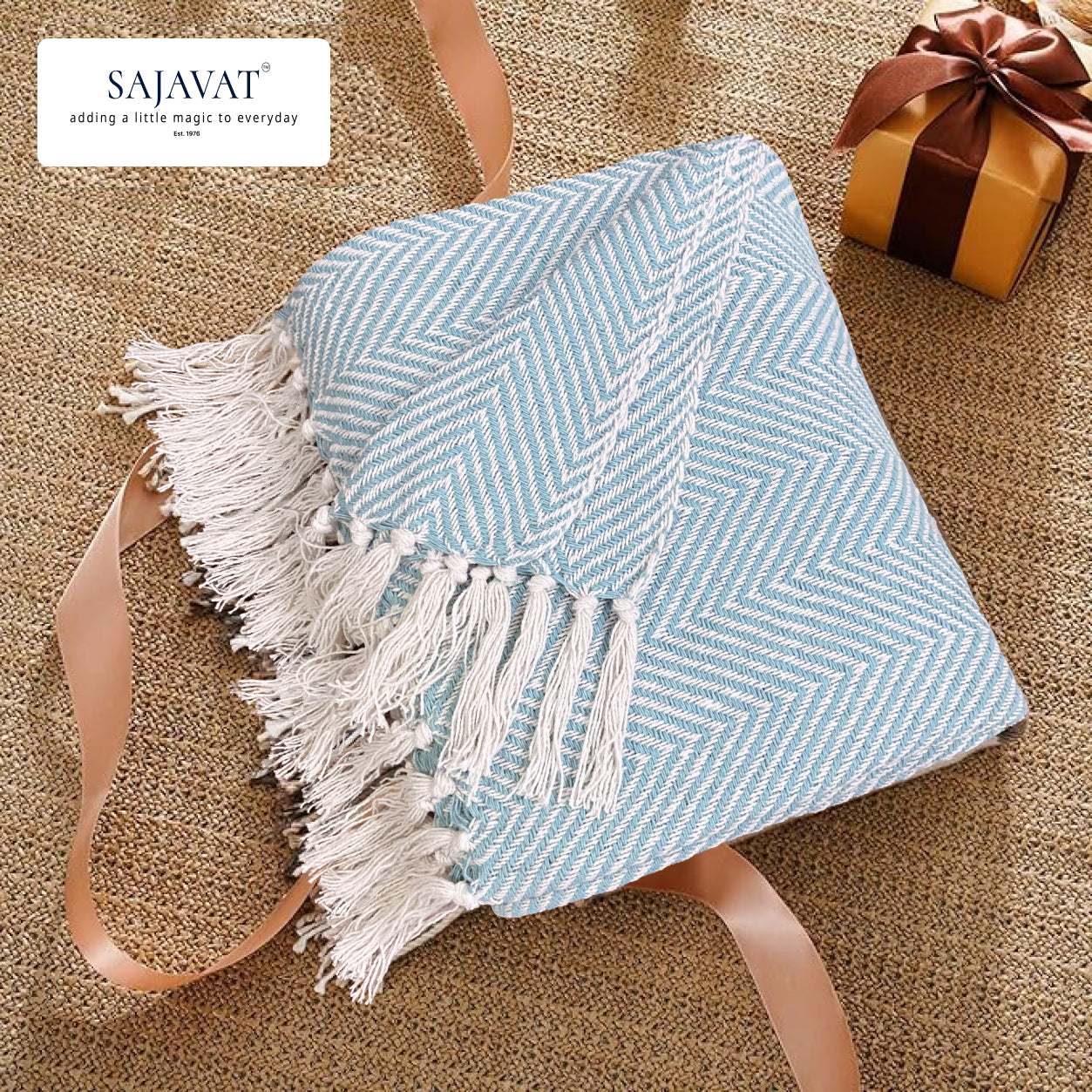 Pure Cotton Sky Blue Sofa Throw