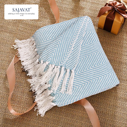 Pure Cotton Sky Blue Sofa Throw